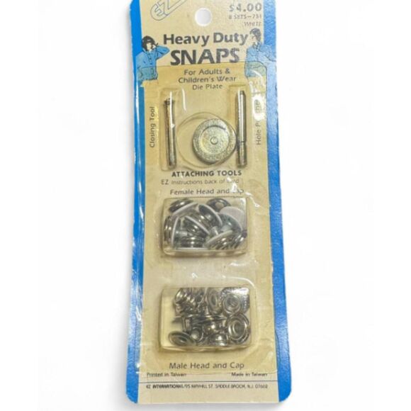 Vtg EZ Heavy Duty Snap Fasteners Set with Tools – 8 Sets White - Picture 1 of 4